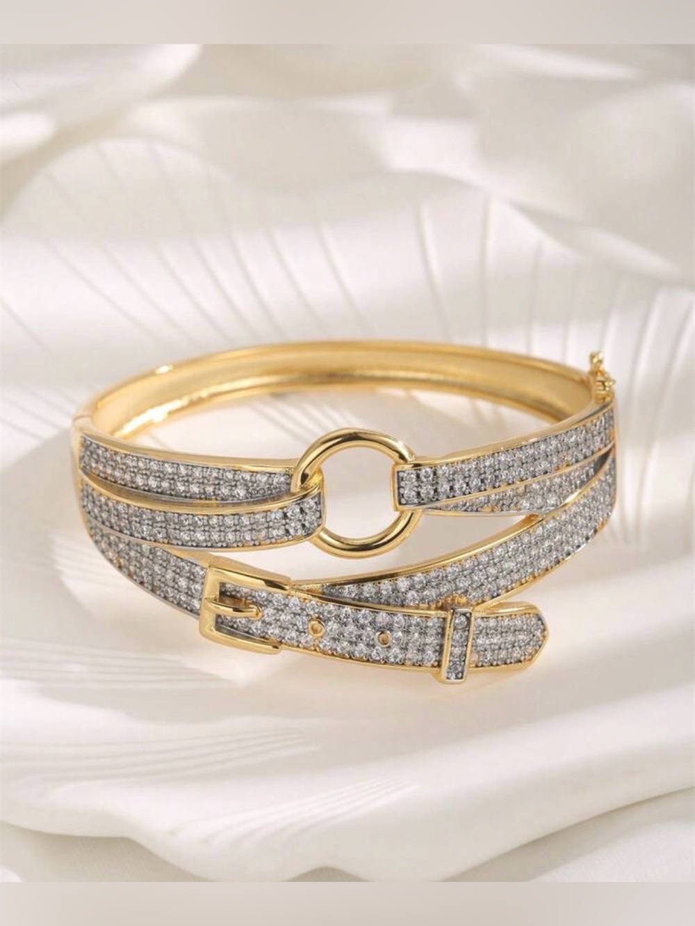 Western Bracelet Gold and Silver Pave Belt-Style Bangle Bracelet